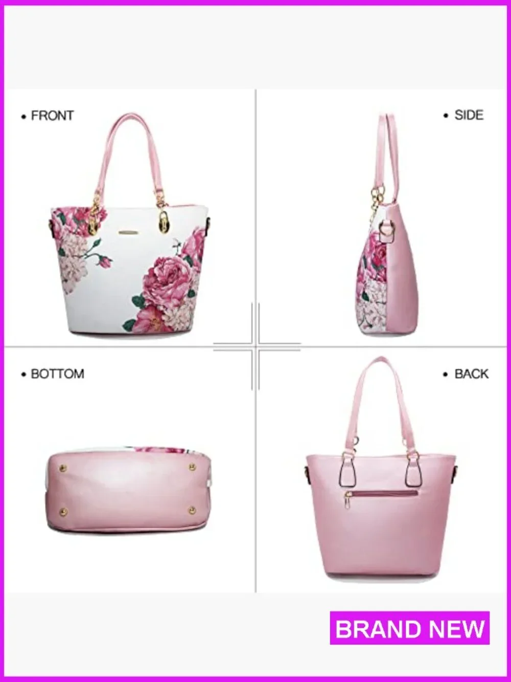 6 Pc Faux Leather Purses Set Satchel Tote Shoulder Bag Crossbody Clutch